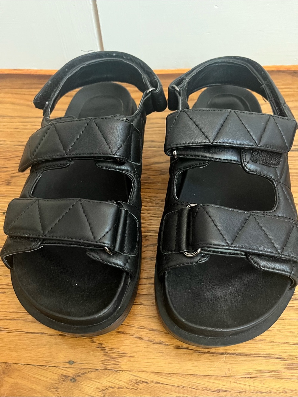 Quilted “Dad” Sandals in Black - Picture 2 of 7